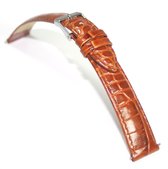 Horlogeband Leer - 14 mm - cognac bruin - alligator print - gestikt