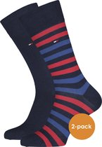 Tommy Hilfiger Duo Stripe Socks (2-pack) - herensokken katoen - gestreept en uni - blauw en rood - Maat: 43-46