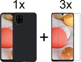 Samsung A42 Hoesje - Samsung galaxy A42 5G hoesje zwart siliconen case cover - 3x Samsung  a42 screenprotector