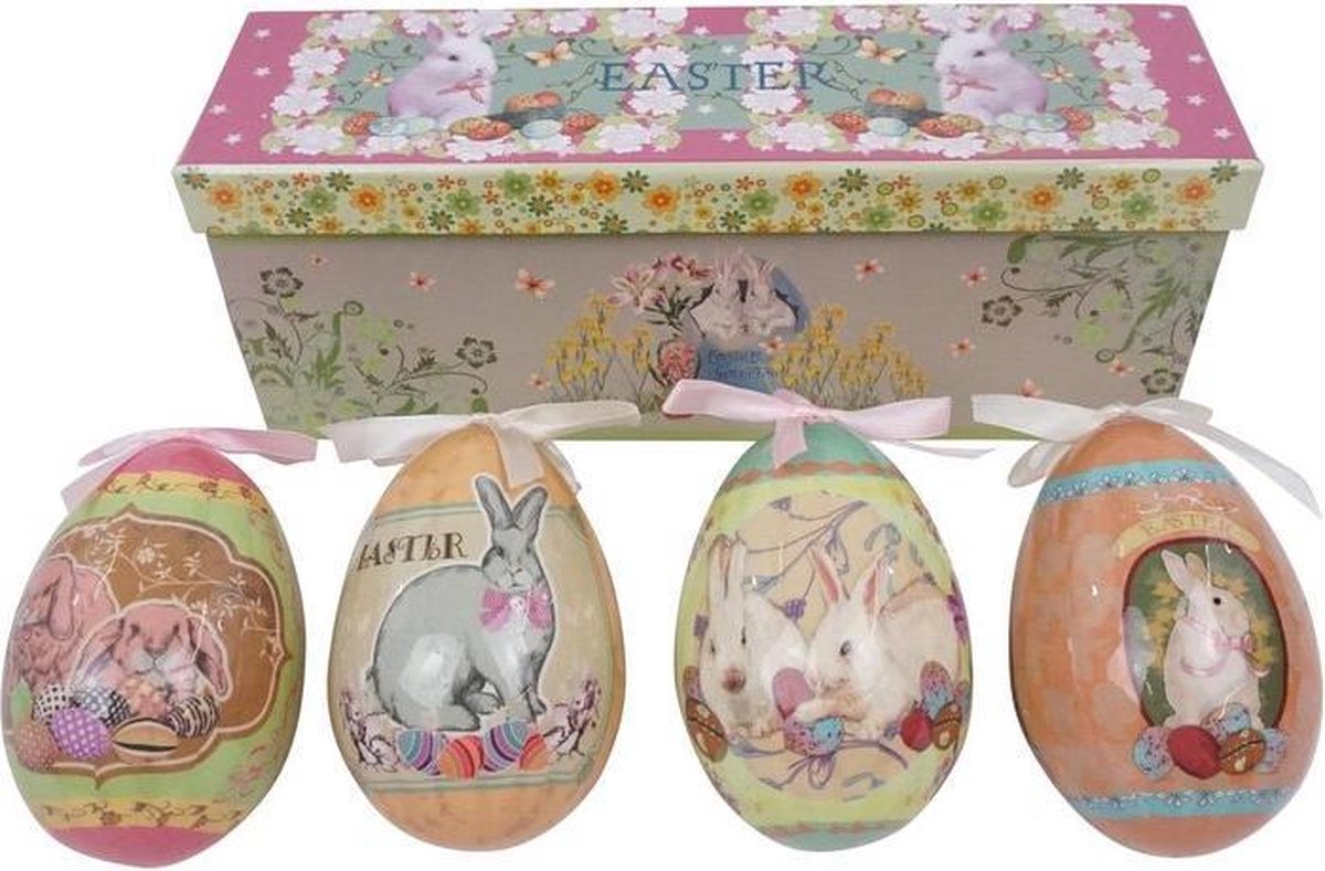 HOFF-Interieur Decoratief Beeld Eierdoos Happy Easter Set Van Ei: Kunststof Pastel 10 X 6 Cm