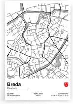 Walljar - Stadskaart Breda Centrum II - Muurdecoratie - Poster met lijst