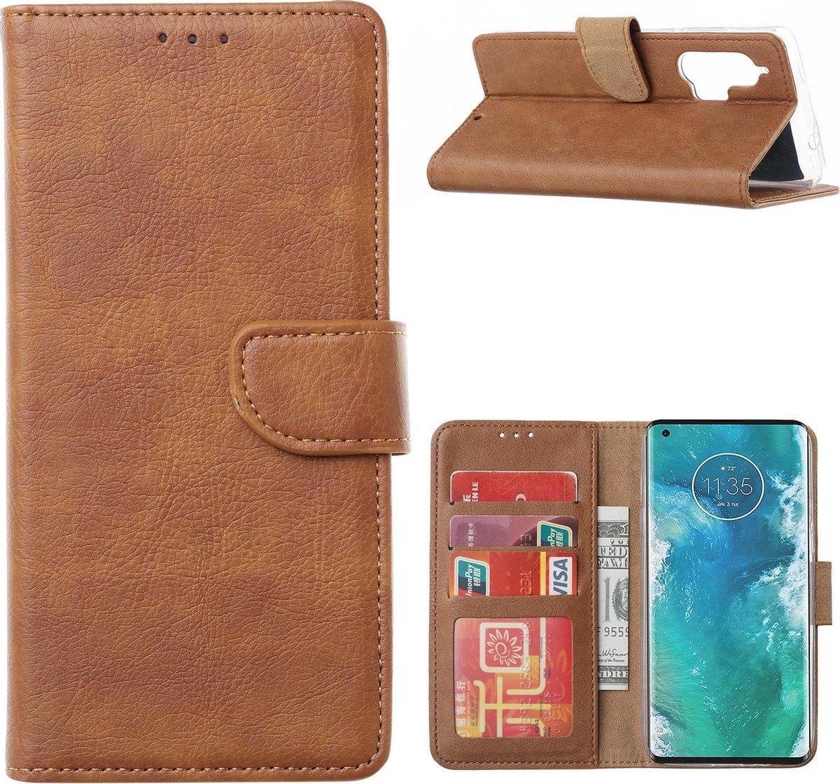 Bookcase Geschikt voor: Motorola Moto Edge Plus - Lichtbruin - portemonnee hoesje