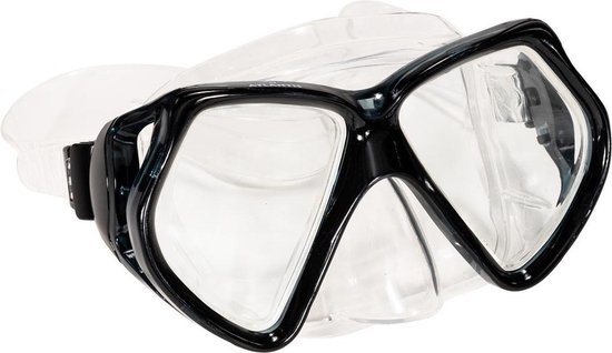Zwarte snorkelmasker met transparant siliconen gelaatsstuk.