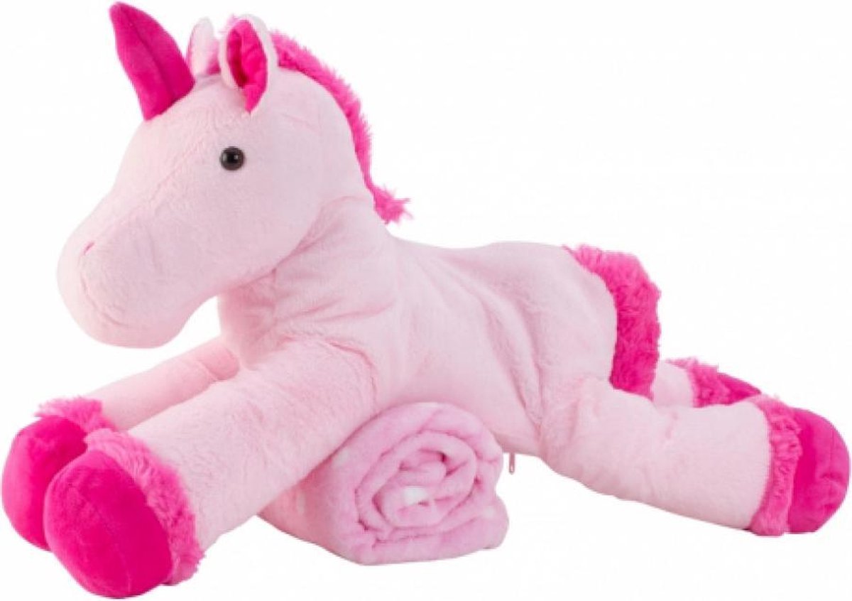 Eenhoorn knuffel - Roze - 63 cm. Groot! - met plaid 80 x 100 cm. - Unicorn met deken