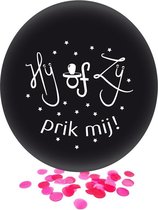 Gender Reveal Ballon Hij of Zij prik mij , Meisje, 60 cm , Roze Confetti