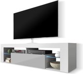 Maison’s Bianko – TV Meubel – TV Kast – Wit/Grijs – Glazen platen – Opbergvak – LED – 140x50,5x35