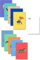Wenskaarten Kinderen - Set van 10 stuks - Verjaardagskaart Dino's - Dinosaurus kaart - Uitnodiging kinderfeestje - Jongen - Meisje - Gefeliciteerd - Jongen - Kaartje met een staartje - Postkaart - Postkaarten - Kinderkaarten - Felicitatie