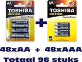 Bundel Actie (96 stuks) Toshiba LR03GCP BP-4 AAA Alkaline + (48 stuks) Toshiba LR6GCP BP-4CN AA Alkaline Wegwerpbatterij Totaal 96 stuks (verpakking 12 x 4 stuks AAA + 12 x 4 stuks AA)
