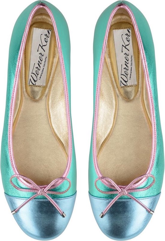 Ballerines colorés des femmes - Chaussures pour femmes ballerine uniques - Turquoise et Rose - Cuir Nappa - Werner Kern Pina - Taille 39,5