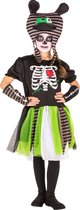 dressforfun - zombieskeletkostuum voor meisjes 128 (8-10y) - verkleedkleding kostuum halloween verkleden feestkleding carnavalskleding carnaval feestkledij partykleding - 300006