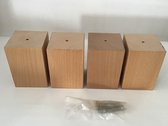 Set van 4 stuks houten meubelpoten Natuurkleur beuken 10 cm hoogte 7x7 cm met schroeven Boxspring bedden banken