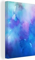 Oeuvre abstraite réalisée à l'aquarelle et aux couleurs bleu foncé et violet 20x30 cm - petit - Tirage photo sur toile (Décoration murale salon / chambre)