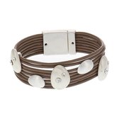 Biba armband imitatie leer met strass steentjes bruin magneetsluiting maat 18 - Sieraden sjoppie