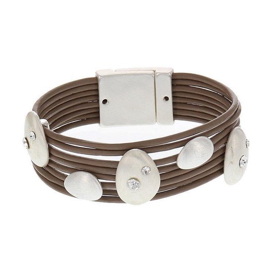 Biba armband imitatie leer met strass steentjes bruin magneetsluiting maat  18 -... | bol.com