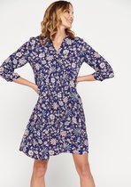 LOLALIZA Babydoll jurk met bloemenprint - Marine Blauw - Maat 34