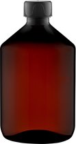 Lege Plastic Fles 500 ml PET amber - met zwarte dop - set van 10 stuks - Navulbaar - Leeg