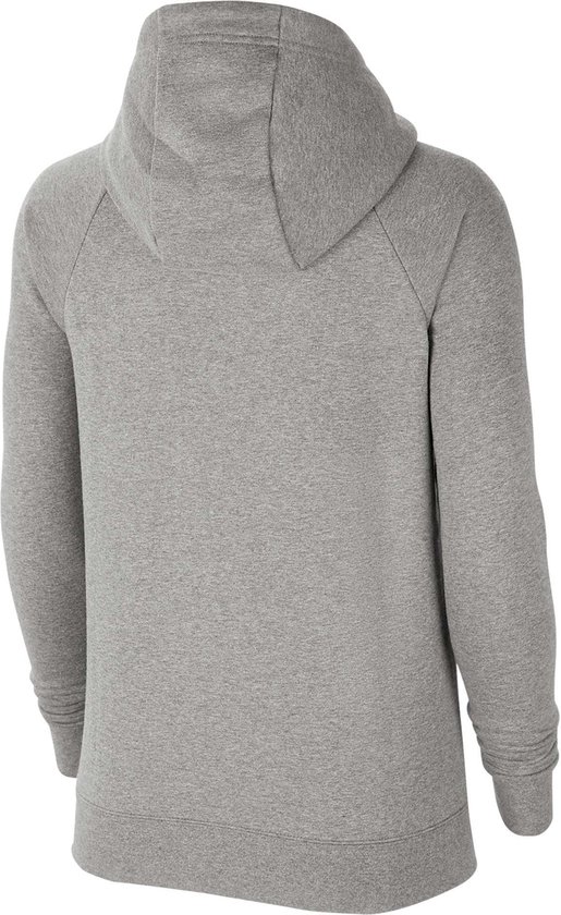 Achterkant van een grijze Nike hoodie voor dames met capuchon en lange mouwen.