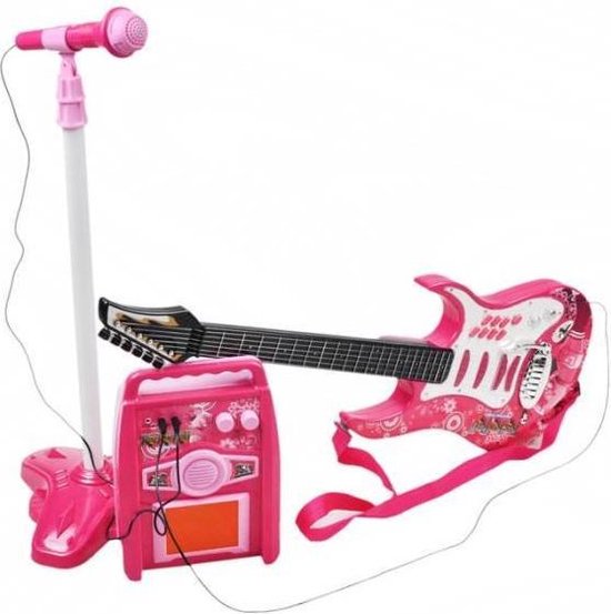 Elektrische gitaar speelgoed set Microfoon Amp - Roze | bol.com