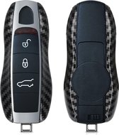 kwmobile autosleutelhoes voor Porsche 3-knops autosleutel (alleen Keyless) - hardcover beschermhoes - Carbon design - zwart