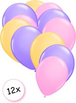 Premium Quality Ballonnen Pastel Roze, Pastel Paars & Pastel Geel 12 stuks 30 cm