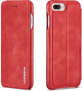 GSMNed – Étui de téléphone en cuir rouge – Bibliothèque en cuir de haute qualité rouge - Étui de Luxe pour iPhone 7/8/SE rouge – Fermeture magnétique pour iPhone 7/8/SE – rouge