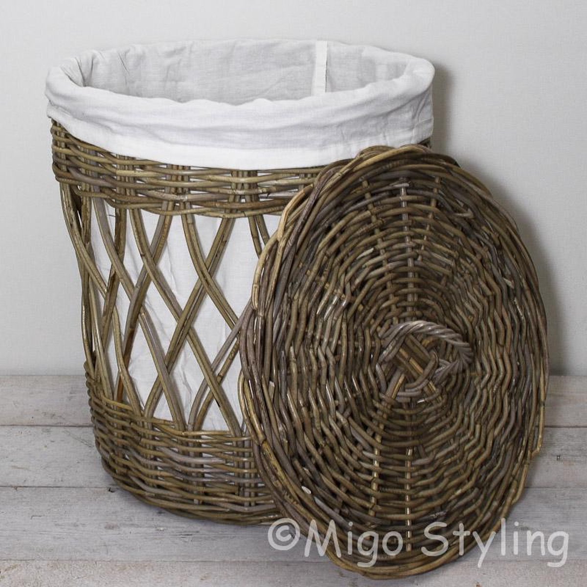 Wasmand - Rond - Open - Met binnenzak - Riet - Rotan - Dia50xH60-