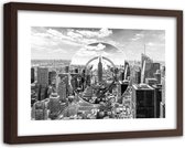 Foto in frame , Wolkenkrabbers door een lens ,120x80cm , Zwart wit , wanddecoratie
