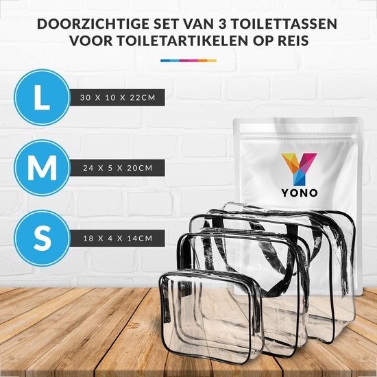 YONO Reis Doorzichtige Toilettas Set voor Toiletartikelen – Transparante Travel Organizer Bag 3-Pack - YONO