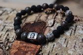 Wellness-House | Buddha Design Earth | Heren Armband | Vaderdag Cadeau | Buddha Armband | Zen Armband | Zen Cadeau | Sneeuwvlok Obsidiaan | Lava