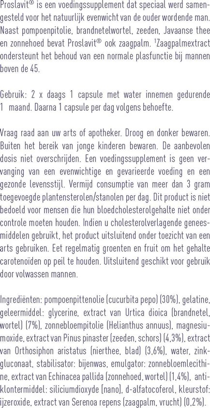 Bional Proslavit - Voedingssupplement met pompoen en zaagpalm voor de mannelijke prostaat - 80 capsules