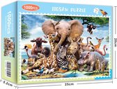 Puzzel van 1000 stukjes + poster met Afrikaanse dieren - Jungle dieren collage