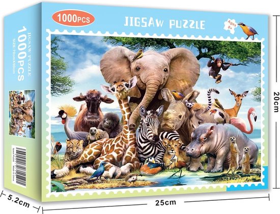 Puzzel van 1000 stukjes + poster met Afrikaanse dieren - Jungle dieren  collage | bol.com
