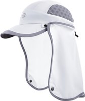 Coolibar - UV Sportcap met nekbescherming voor kinderen - Agility - Wit/Staalgrijs - maat L/XL (56CM)