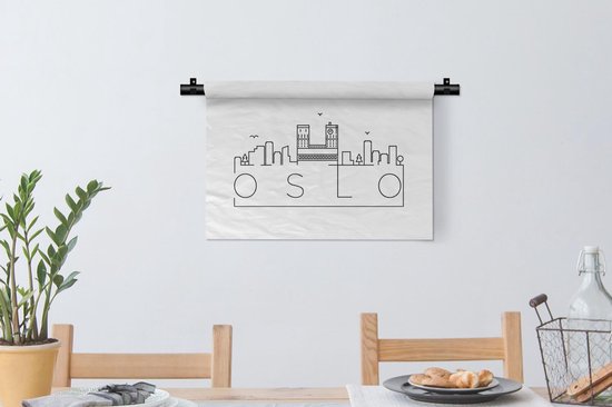 Tapisserie Villes du monde - Skyline Oslo noir sur blanc Tapisserie coton 60x40 cm - Tapisserie avec photo