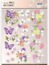 3D Knipvel - Jeanine's Art -  Classic Butterflies and Flowers - Paarse Bloemen