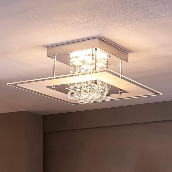 Lindby - Plafondlamp badkamer - 4 lichts - metaal, glas - H: 19 cm - chroom, helder - Inclusief lichtbronnen