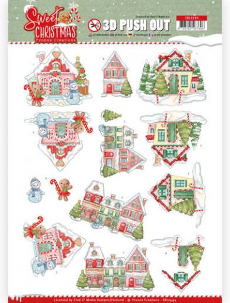 Huisjes, Sneeuwpop, Gemberkoekpop - Sweet Christmas 3D-Uitdrukvel van Yvonne Creations