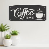 Wanddecoratie - Coffee Time - Hout - Wall Art - Muurdecoratie - Woonkamer - Zwart - 49 x 21.5 cm