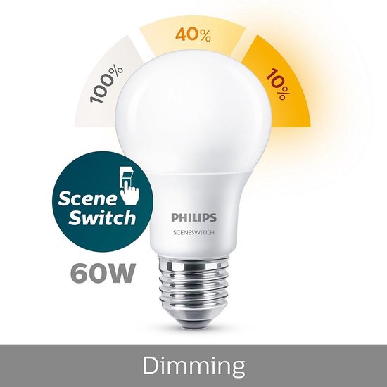 PHILIPS - LED Lamp - SceneSwitch 827 A60 - E27 Fitting - Dimbaar -  1.6W-7.5W - Warm... | bol.com