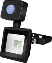 LED Bouwlamp 10 Watt met Sensor - LED Schijnwerper - Igna Sunny - Helder/Koud Wit 6400K - Waterdicht IP65 - Mat Zwart - Aluminium