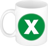 Mok / beker met de letter X groene bedrukking voor het maken van een naam / woord - koffiebeker / koffiemok - namen beker