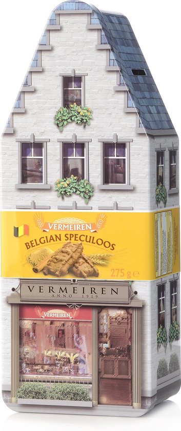 Foto: Tinnen huisje groot met spaargleuf inclusief heerlijke traditionele speculoos 50 koekjes 