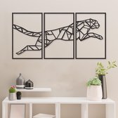 Geometrische Wanddecoratie - Luipaard Uit 3 Delen - Hout - Wall Art - Muurdecoratie - Woonkamer - Zwart - 89 x 44 cm