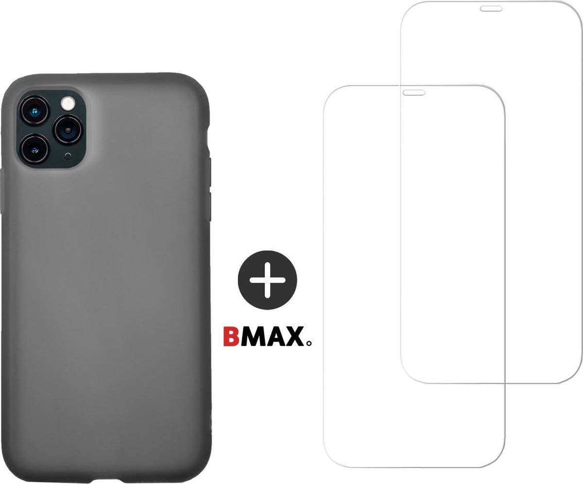 BMAX Telefoonhoesje geschikt voor iPhone 11 Pro Max - Latex softcase hoesje zwart - Met 2 screenprotectors