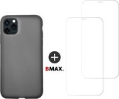 BMAX Telefoonhoesje voor iPhone 11 Pro Max - Latex softcase hoesje zwart - Met 2 screenprotectors