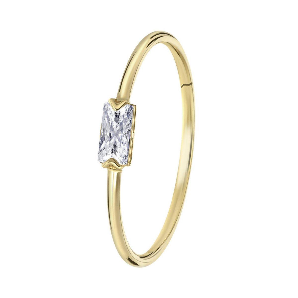 Lucardi Dames Ring met zirkonia rechthoek - Ring - Cadeau - 14 Karaat Goud - Geelgoud