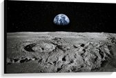 Canvas  - Uitzicht op de Aarde vanaf de Maan - 90x60cm Foto op Canvas Schilderij (Wanddecoratie op Canvas)