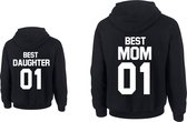 Hoodie dames-zwart-voor moeder twinning-Best Mom Best Daughter-Maat S