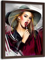 Foto in frame ,  Vrouw met lollie ,70x100cm , Multikleur , wanddecoratie