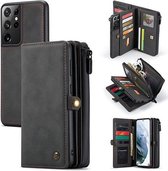 CaseMe - Samsung Galaxy S21 Ultra Hoesje - Back Cover en Wallet Book Case - Multifunctioneel - Zwart
